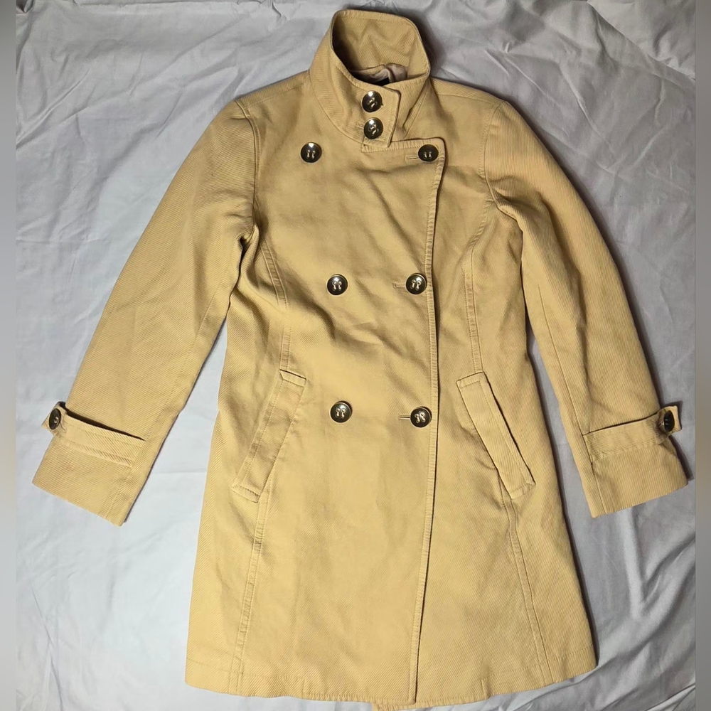 Talbots Double Breasted Military Style Trench Coat Corduroy Tan Size 6